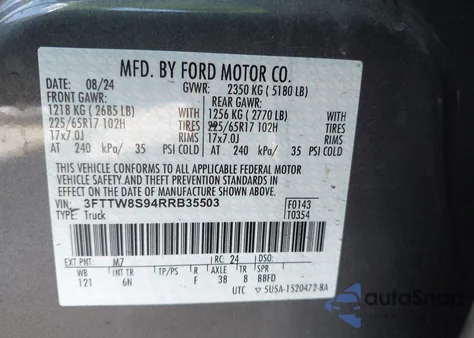 2024 Ford Maverick Lariat from USA, damaged, VIN 3FTTW8S94RRB35503